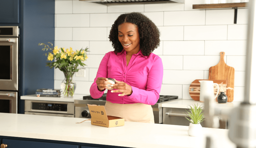 woman opening the package
