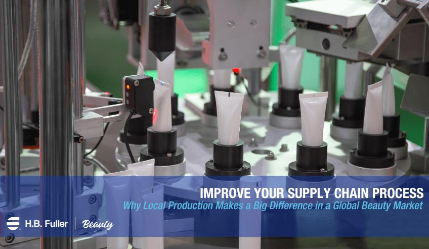 Beauty products being manufactured on assembly line