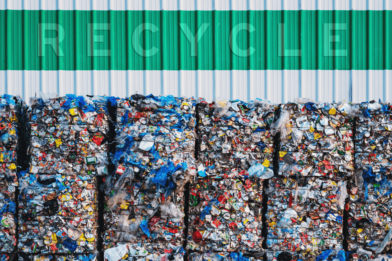 Plastic articles and waste materials sorted for recycling