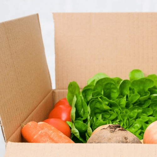 Fruits and vegetables in a box