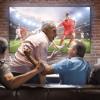 Group of people enjoying a football game on TV screen