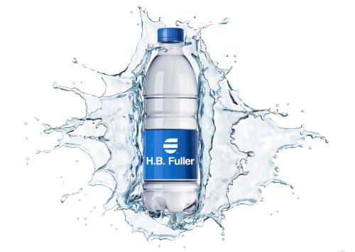 PET water bottle with splash background