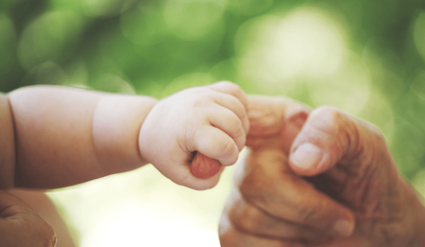 Baby holding finger adult
